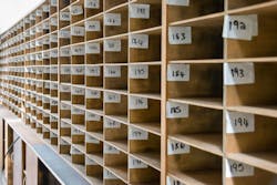 Numbered pigeon holes in an office Numbered pigeon holes in an office