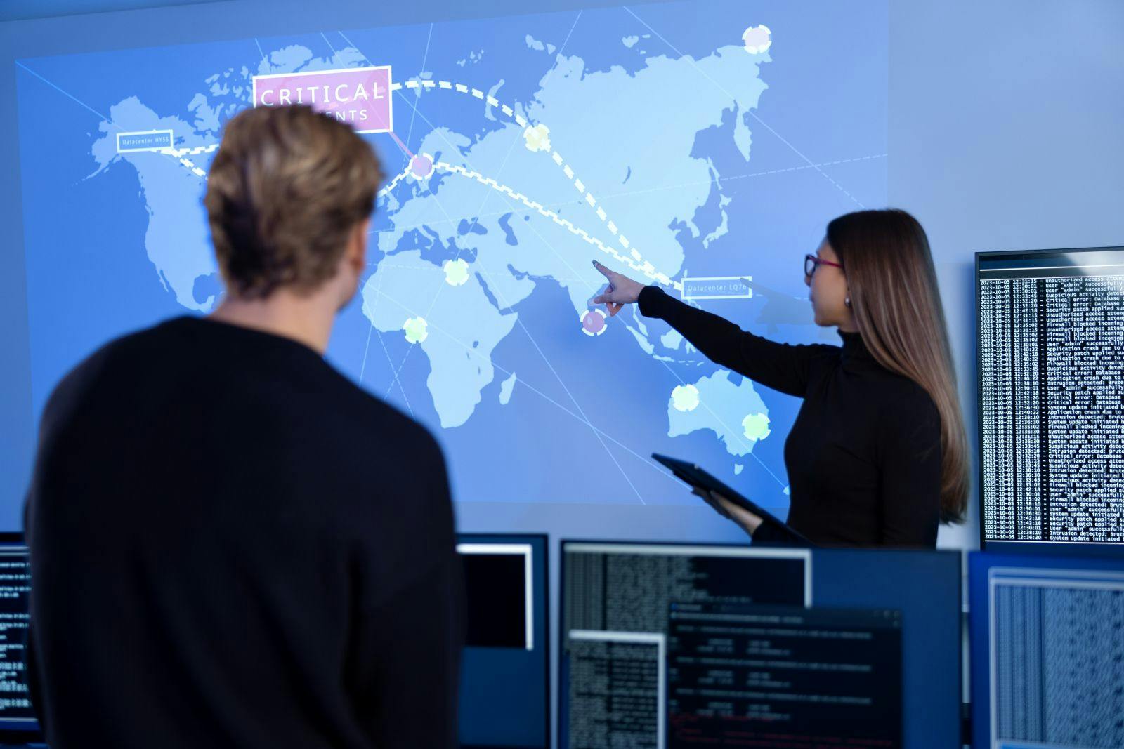 Professional cyber security team working to prevent security threats, find vulnerability and solve incidents