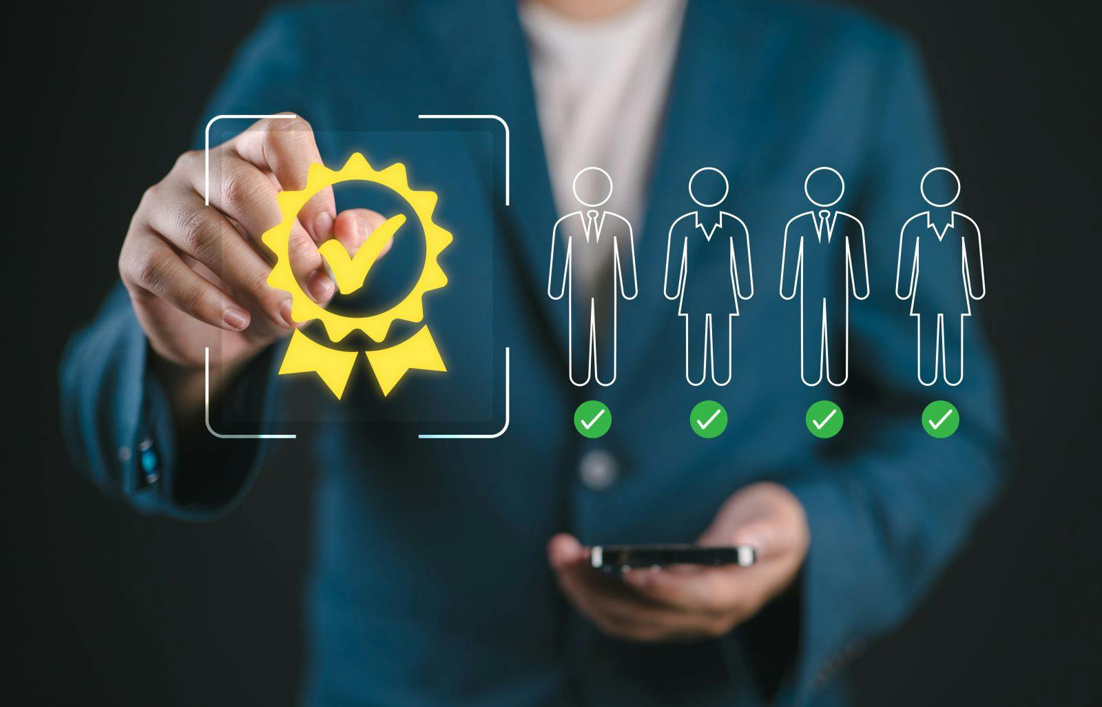 Man approving quality candidate profiles through digital selection system