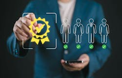 Man approving quality candidate profiles through digital selection system Man approving quality candidate profiles through digital selection system