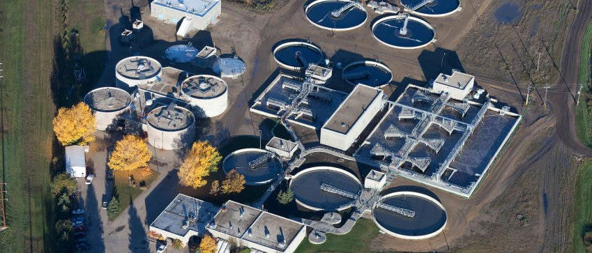 Aerial shot of water treatment plant
