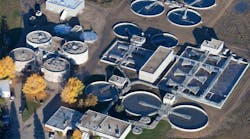Aerial shot of water treatment plant Aerial shot of water treatment plant