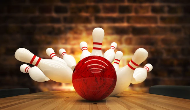 Bowling strike hit, concept of success and win.