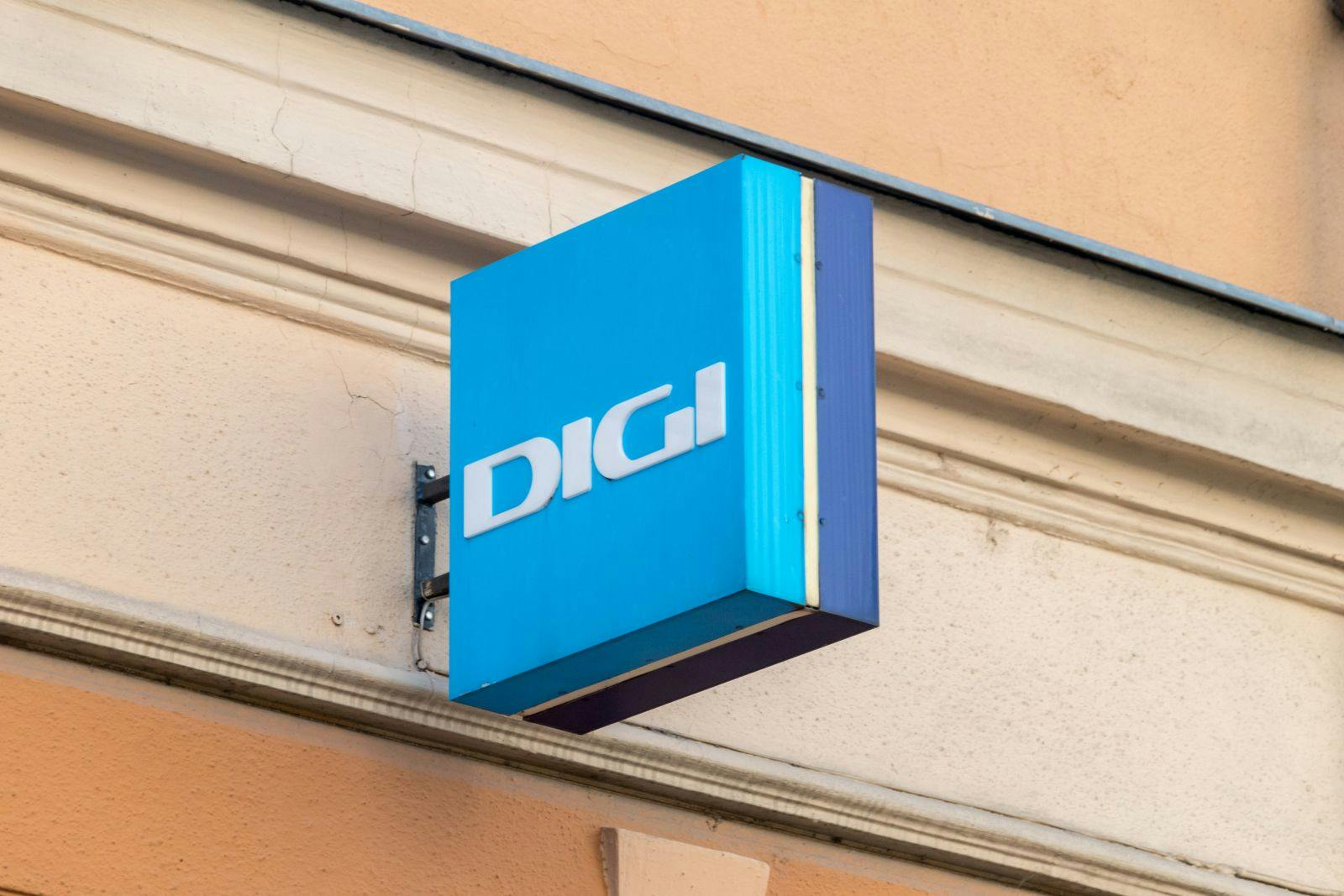 Logo and sign of Digi Communications in Hungary