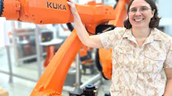 Melonee Wise, chief software and AI product officer at Kuka, standing next to a Kuka robotic arm. Melonee Wise, chief software and AI product officer at Kuka, standing next to a Kuka robotic arm.