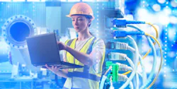 Industrial network engineer configures equipment with laptop, monitoring data connections, managing control systems, ensuring reliable automation, cybersecurity, and plant operations. Industrial network engineer configures equipment with laptop, monitoring data connections, managing control systems, ensuring reliable automation, cybersecurity, and plant operations.