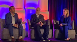 Daniel Gomez, CEO of Omnicon (left), makes a point to Jeremy Anderson, president of Process & Data Automation (center), and Adrienne Mayer, CEO of CSIA (right) during the May 6 opening panel at CSIA’s 2026 conference in Baltimore.