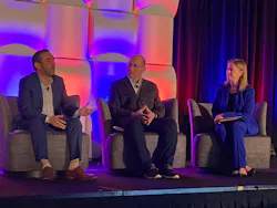 Daniel Gomez, CEO of Omnicon (left), makes a point to Jeremy Anderson, president of Process & Data Automation (center), and Adrienne Mayer, CEO of CSIA (right) during the May 6 opening panel at CSIA’s 2026 conference in Baltimore. Daniel Gomez, CEO of Omnicon (left), makes a point to Jeremy Anderson, president of Process & Data Automation (center), and Adrienne Mayer, CEO of CSIA (right) during the May 6 opening panel at CSIA’s 2026 conference in Baltimore.