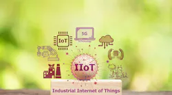 IIoT or Industrial Internet of Things text on woods and icons on natural background.