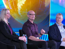 Honeywell executives Alicia Kempf, director offering management, Honeywell Process Automation (left in image); Colin Hams, offering manager (center); Paul Hodge, product line manager (right)