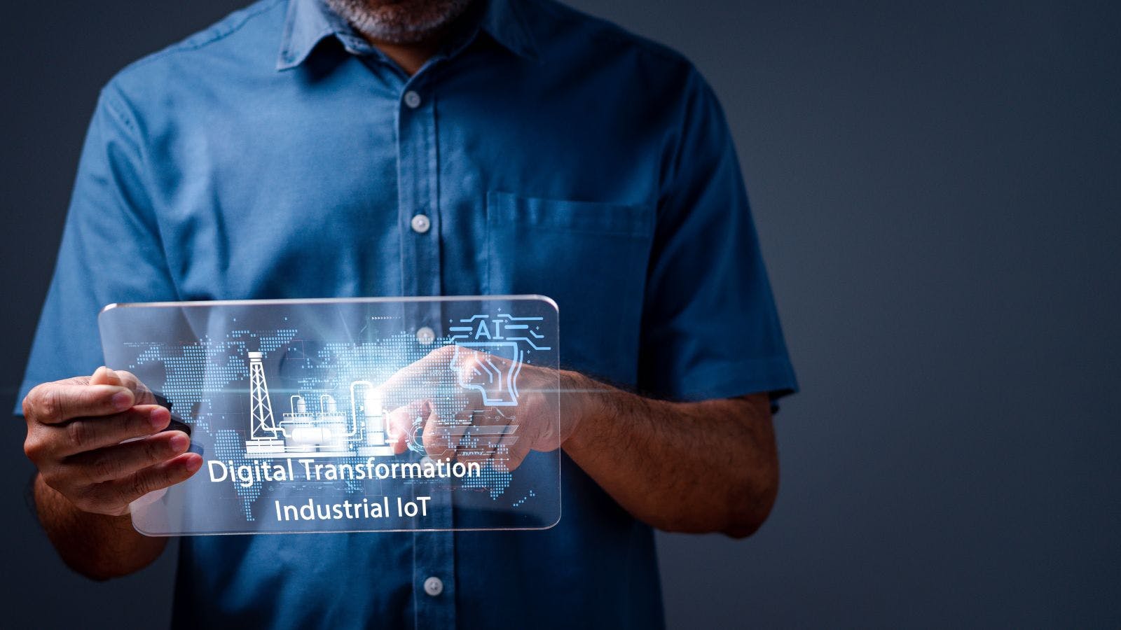 Digital Transformation, Industrial IoT is technology with humans to Upskill Reskill. Ai connection automation to global cyber network concept.