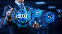 IIOT Industrial internet of things smart industry 4.0 technology concept. Businessman pressing virtual button.