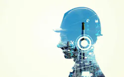 Collage of industrial technology images with silhouette of male engineer. Collage of industrial technology images with silhouette of male engineer.
