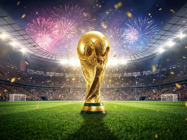 FIFA Football world cup celebration winning trophy. 3d rendering illustration.