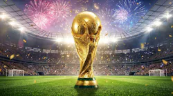 FIFA Football world cup celebration winning trophy. 3d rendering illustration.