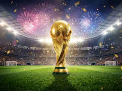 FIFA Football world cup celebration winning trophy. 3d rendering illustration.