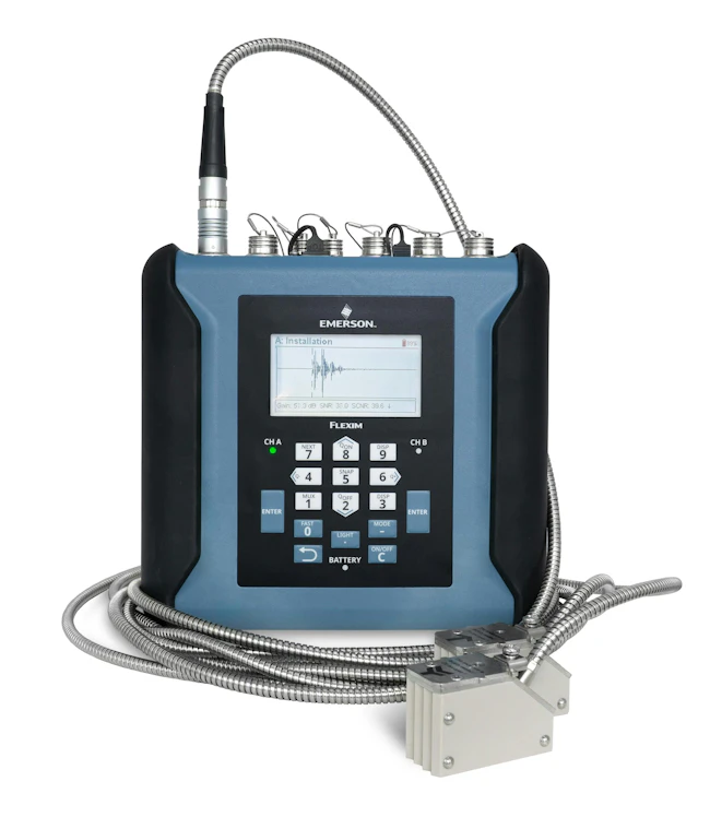Flexim Fluxus 631 portable, non-intrusive, clamp-on, ultrasonic flowmeters. Source: Emerson