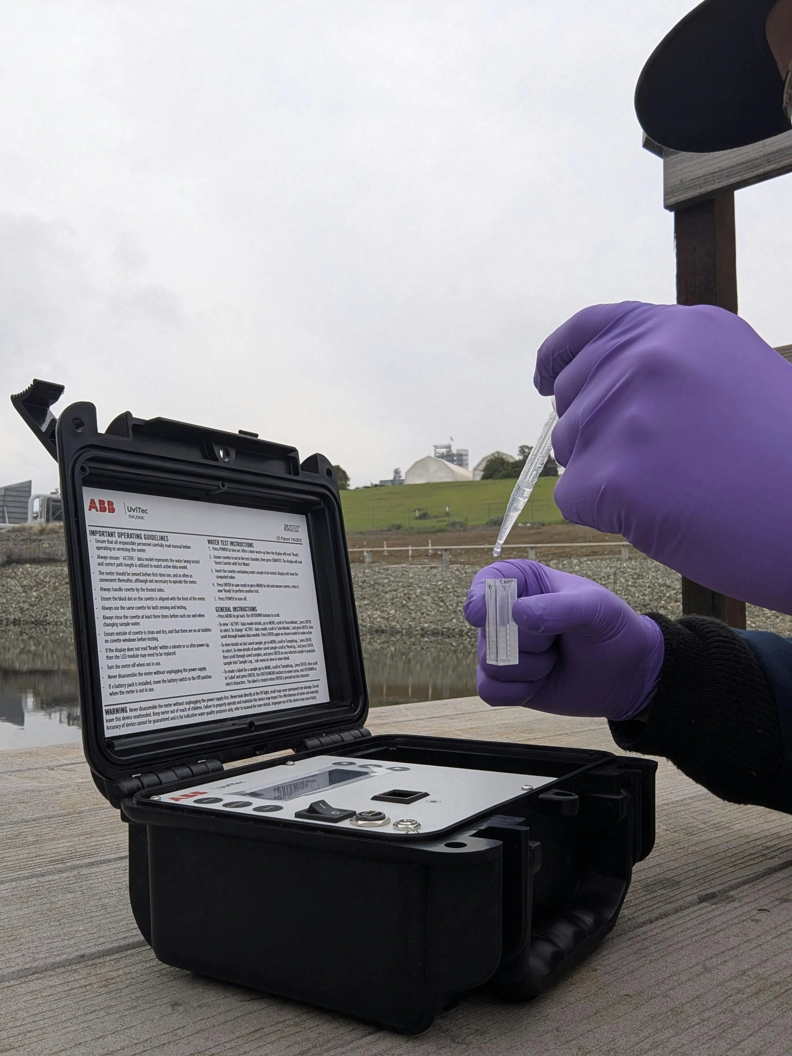 Figure 2: UviTec total organic carbon (TOC) field meter is a portable, lightweight analyzer that can measure TOC from 0 to over 3,000 mg/L by employing UV and visible LEDs across multiple wavelengths of light. To take a measurement, a sample is poured into a small, tube-like, quartz cuvette, and inserted into a slot on the top.