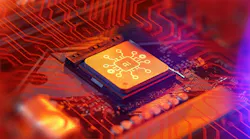 AI technology is represented on a computer chip with circuit patterns in bright colors