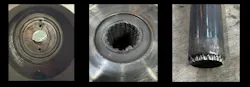Figure 2: Internal valve damage due to flashing typically includes (l. to r.) seat damage, cage damage and plug damage caused by high-velocity flashing flows.