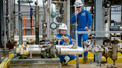 Figure 1: Two students get some hands-on time monitoring the equipment and systems in the glycol distillation unit at LyondellBasell’s Center for Petrochemical Energy & Technology (CPET) at San Jacinto College in Pasadena, Texas. The unit has a 32-ft, eight-tray column, DeltaV distributed control system (DCS), embedded utilities, including cooling water, boiler and reverse osmosis, and 72 I/O with smart Rosemount transmitters.