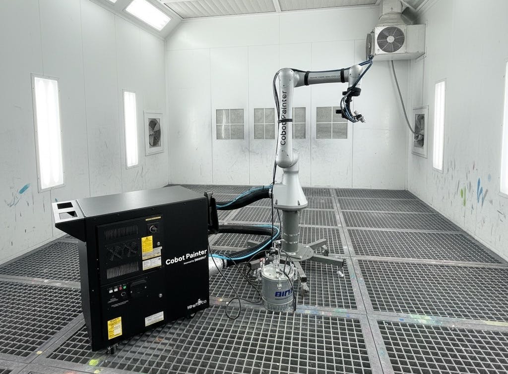 Hirebotics reports its Cobot Painter performs liquid spray painting and powder coating with repeatable precision for users requiring a flexible, affordable alternative to traditional paint booths and manual spraying.