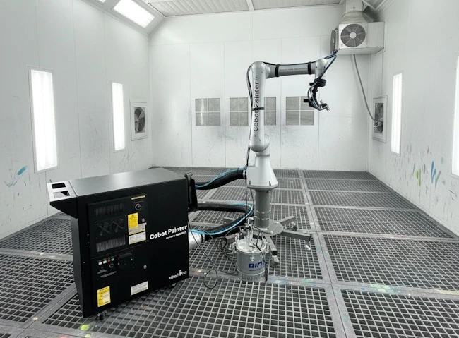 Hirebotics reports its Cobot Painter performs liquid spray painting and powder coating with repeatable precision for users requiring a flexible, affordable alternative to traditional paint booths and manual spraying.
