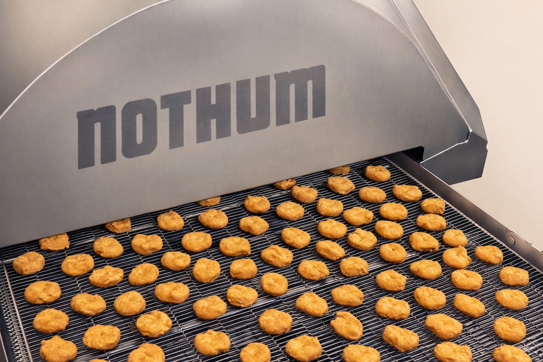 Provisur and Nothum custom nuggets being formed on a processing line