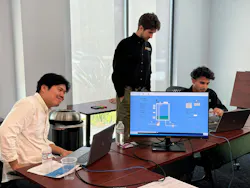 Figure 2: After developing HMI/SCADA screens for their process application, they’re tested by (l. to r.) Cain Chen, controls engineer I, Atticus Binder, controls engineer I, and Joseph Pallan, controls engineer II, as part of their EA University program.