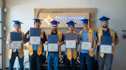 Figure 2: The 2025 graduating class at Enterprise Automation’s inhouse EA University (EAU) included (1. to r.) David Huang, controls engineer I, Brandon Wang, controls engineer I, Mitchell Shaw, controls engineer III, Loc Nguyen, controls engineer I, Carl Schmid, senior engineer, and Aidan Abregov, electrical design drafter I. Source: Enterprise Automation