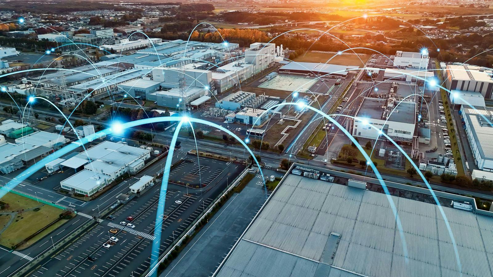Industrial zones and communication networks concept visual.