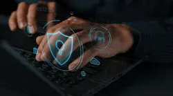 Cybersecurity interface with biometric and AI-powered protection system.
