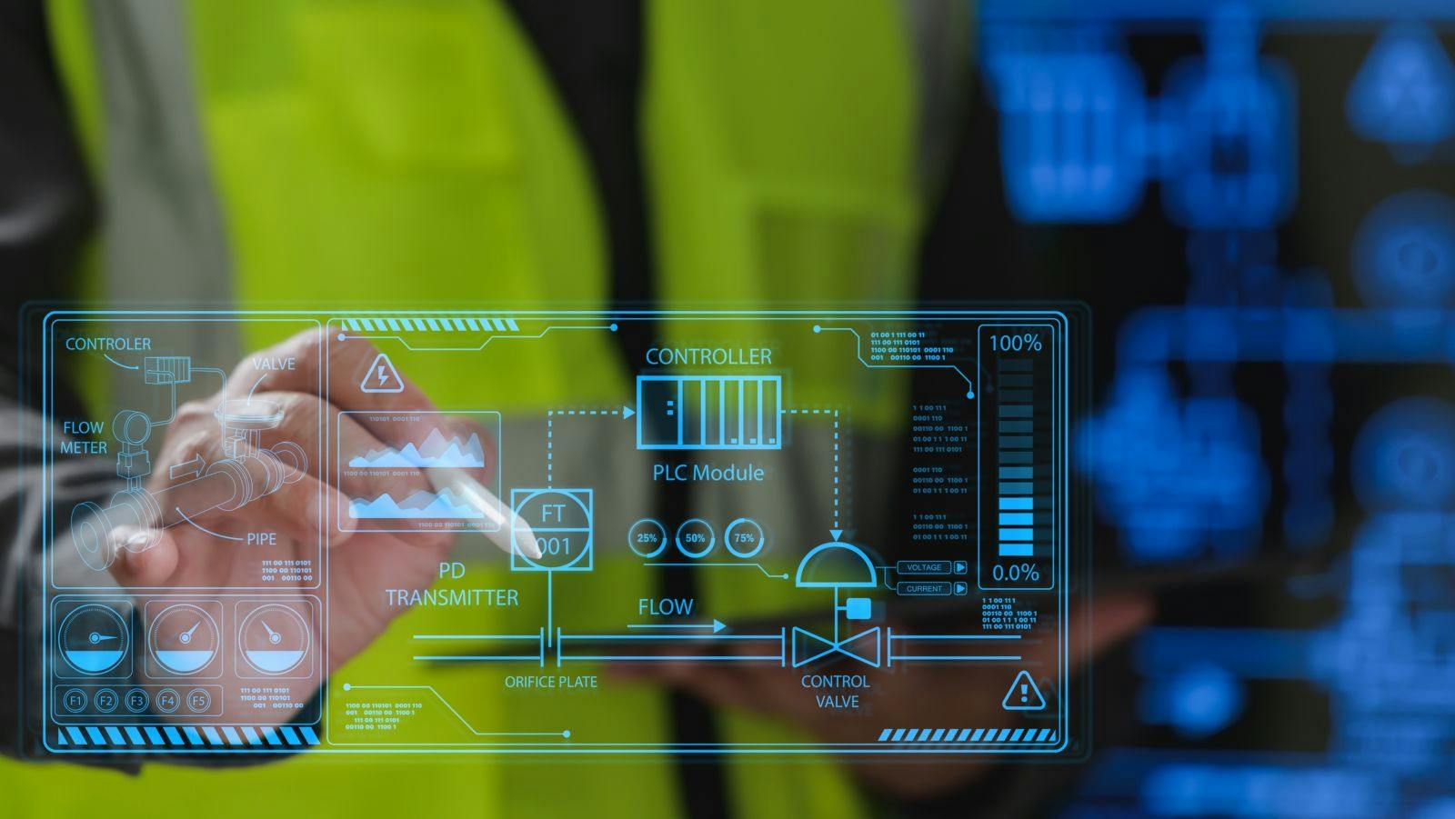 Dashboard software, dashboard analytics: manufacturing, industrial facility, technology, digital data network, factory industry, modern engineering worker engineer with software dashboard futuristic. background technology
