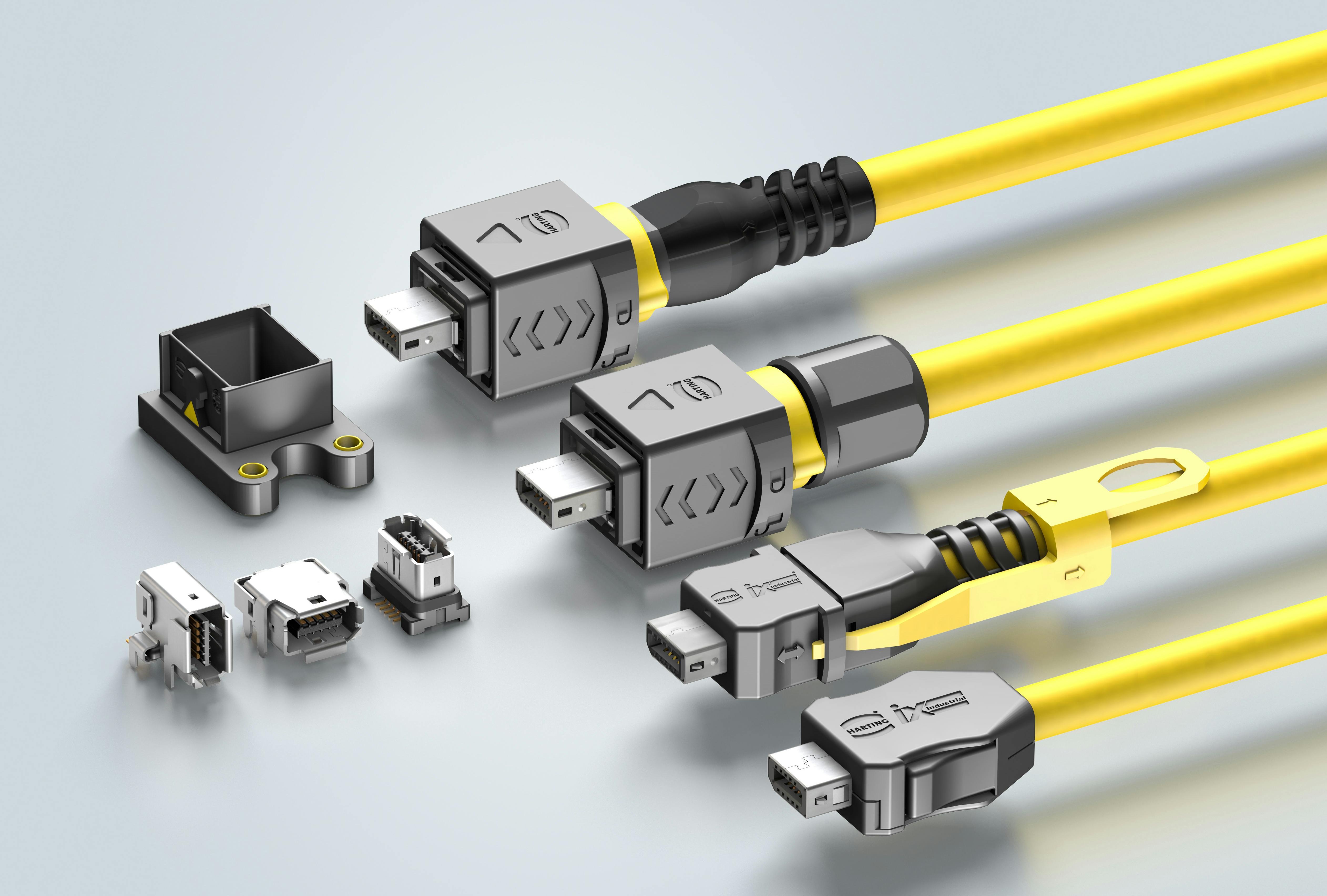 Multiple designs and IP protection classes make ix Industrial miniature Ethernet connector a universal network interface for industrial devices. Source: Harting